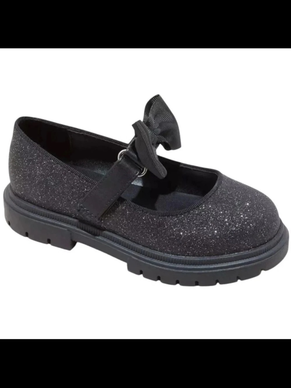 🆕 Cat & Jack Girls' Toddler Black Glitter Mary Jane with Bow Strap